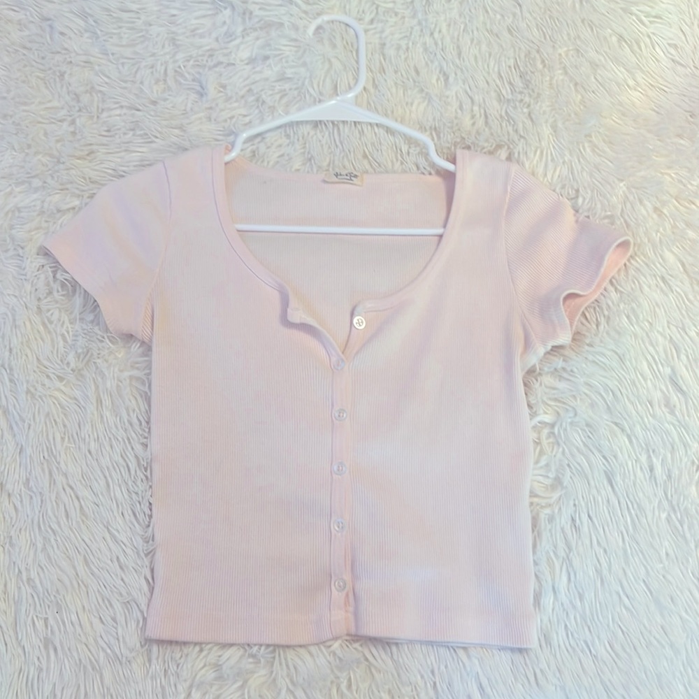 Pink button down tee